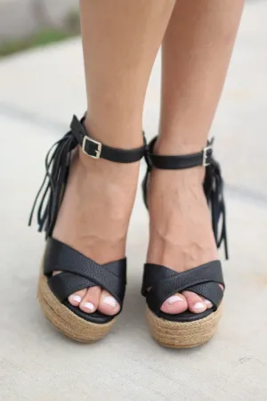 Black Fringe Wedges