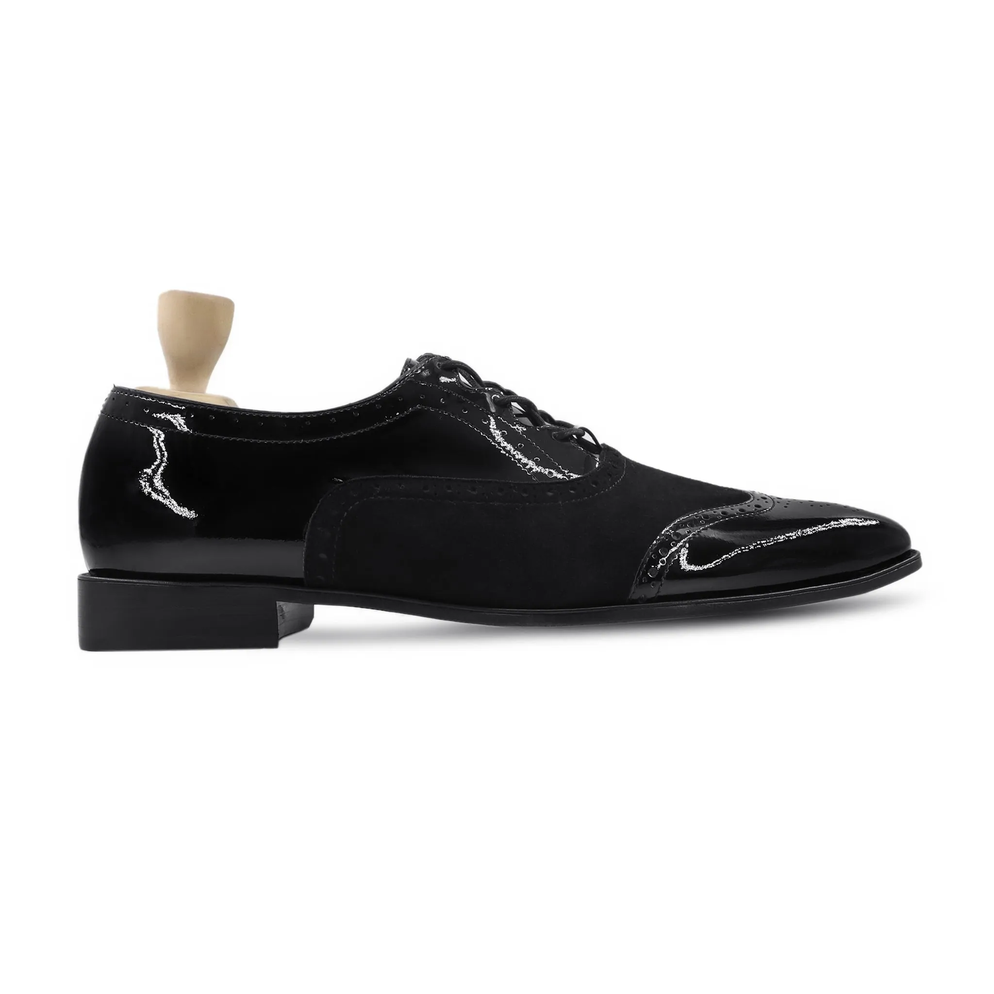 Carli - Men's Black Kid Suede and Patent Leather Oxford Shoe