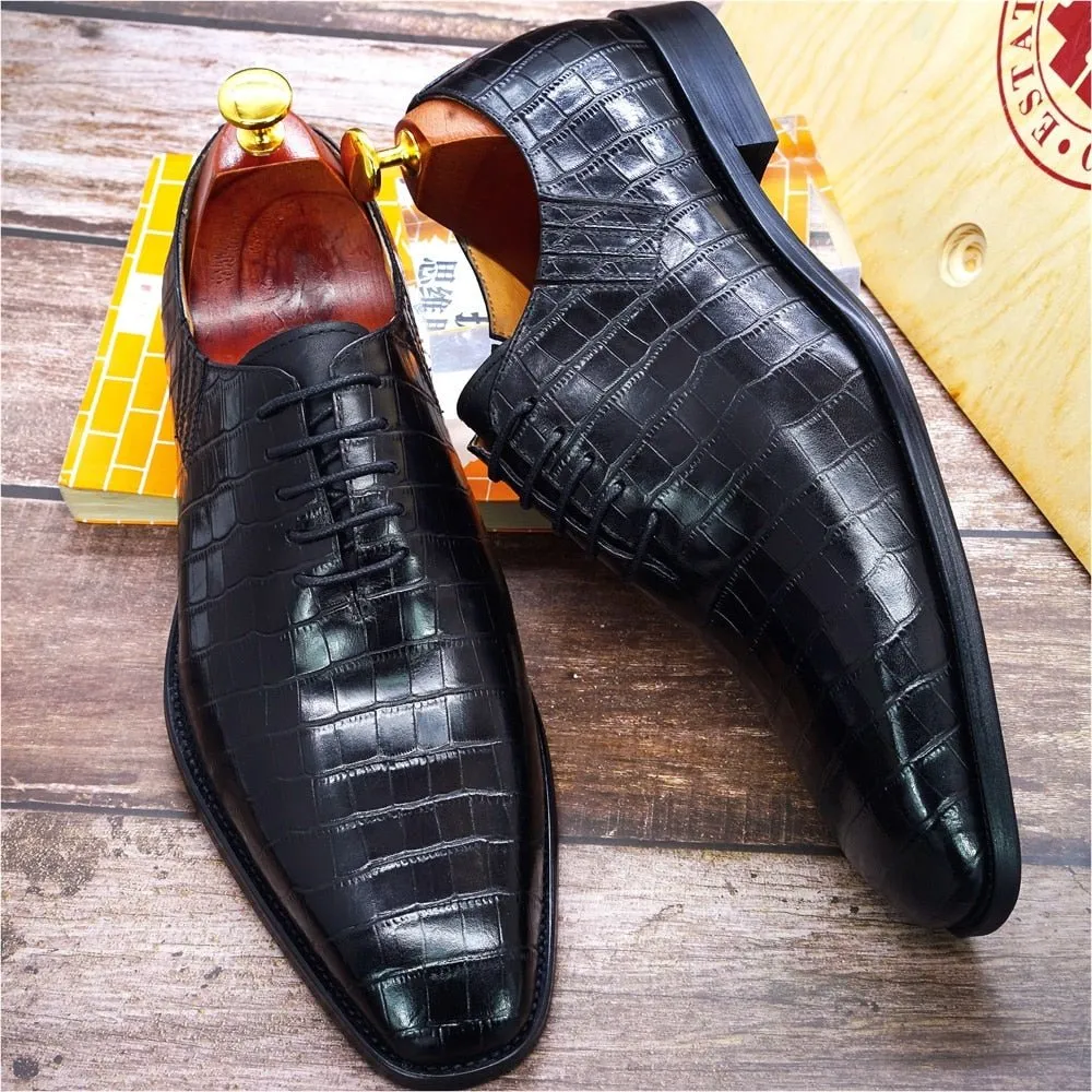 CrocLuxe Exquisite Crocodile Pattern Pointed Toe Oxford