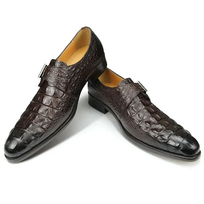 CrocoChic Leather Embossed Monkstrap Dress Shoes