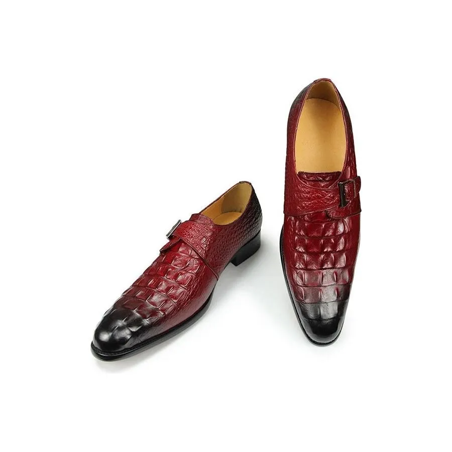 CrocoChic Leather Embossed Monkstrap Dress Shoes