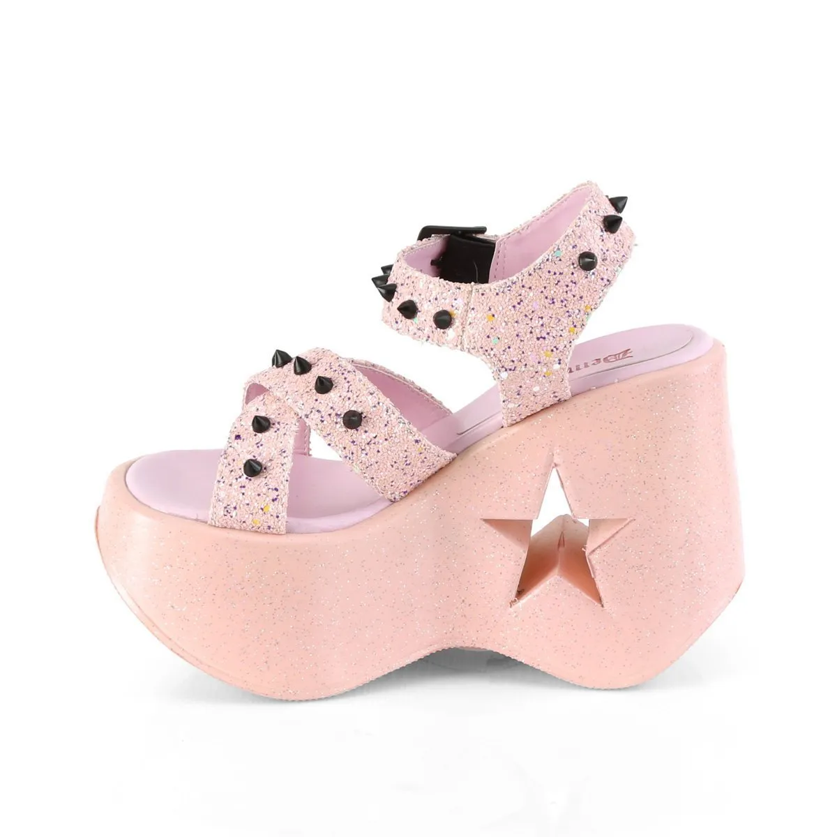 DYNAMITE-02 Baby Pink Glitter Wedge Heels