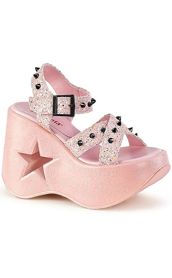 DYNAMITE-02 Baby Pink Glitter Wedge Heels