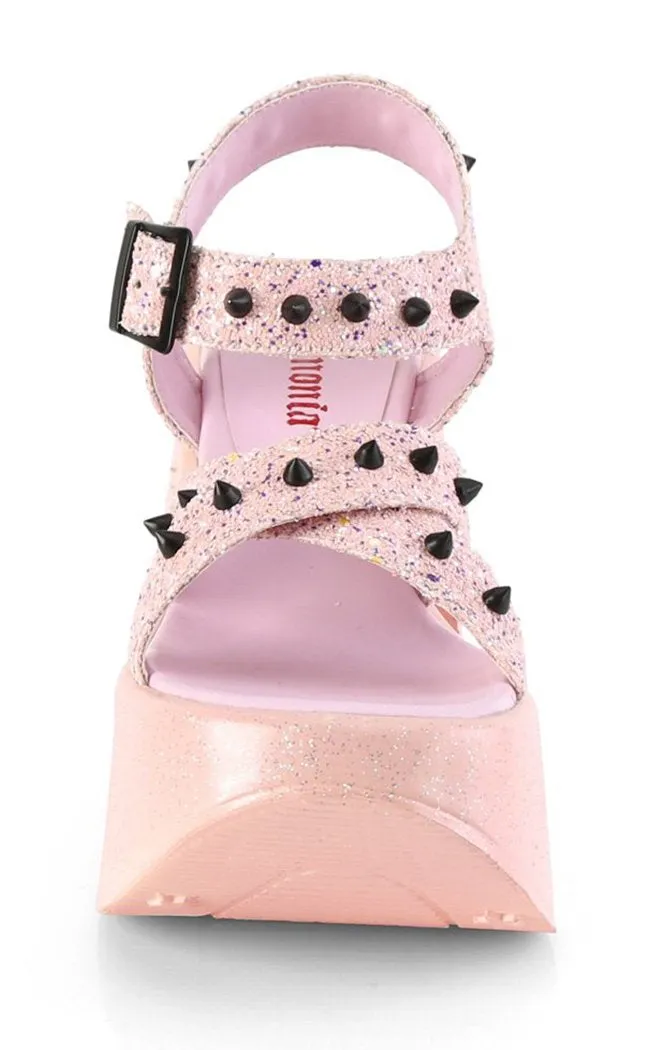 DYNAMITE-02 Baby Pink Glitter Wedge Heels