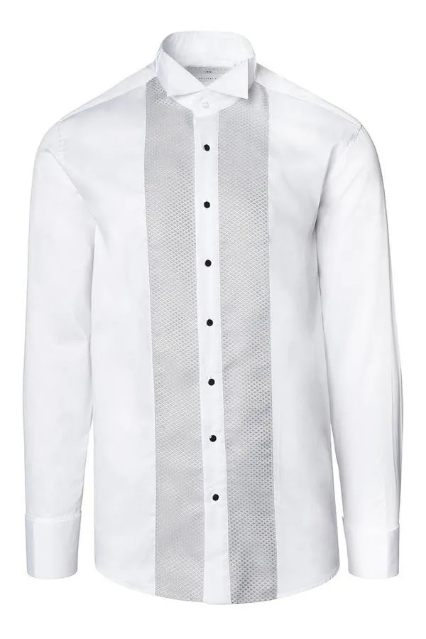 Embroidered Tuxedo Shirt- White/Grey