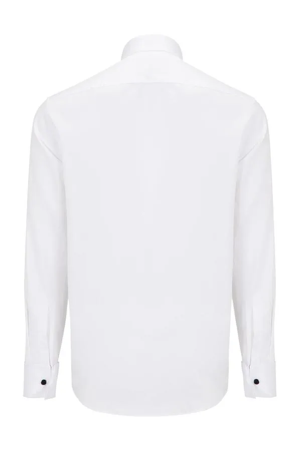 Embroidered Tuxedo Shirt- White/Grey