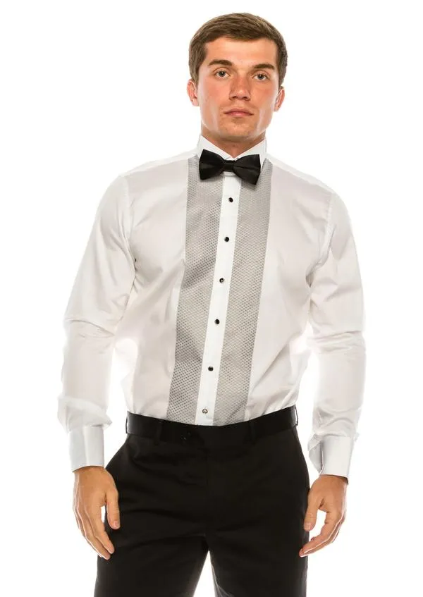 Embroidered Tuxedo Shirt- White/Grey