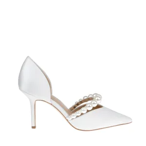 Emma - D'Orsay Pointed Toe High Heels with Pearl Strap - Soft White