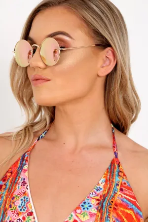 Gold And Pink 90's Round Sunglasses - Maryjane