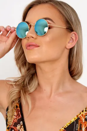 Green And Gold 90's Round Sunglasses - Maryjane