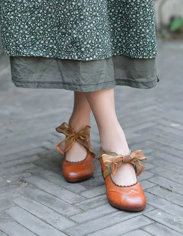 Handmade Vintage Elegant Ballet Chunky Heels