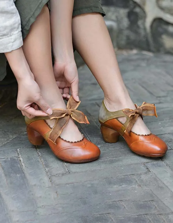 Handmade Vintage Elegant Ballet Chunky Heels