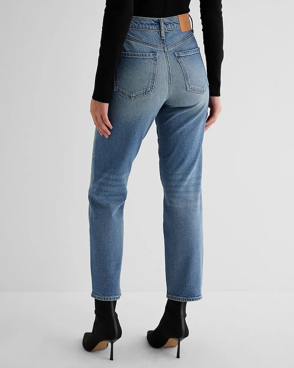 High Waisted Medium Wash Straight Ankle Jeans in Medium Wash