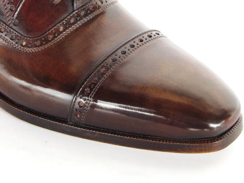 Paul Parkman Captoe Oxfords Anthracite Brown Hand-Painted Leather