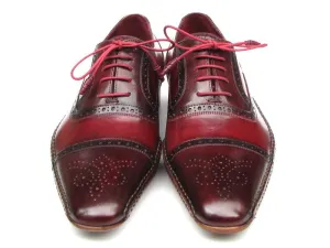 Paul Parkman Side Handsewn Captoe Oxfords- Red/ Bordeaux Leather Upper And Leather Sole