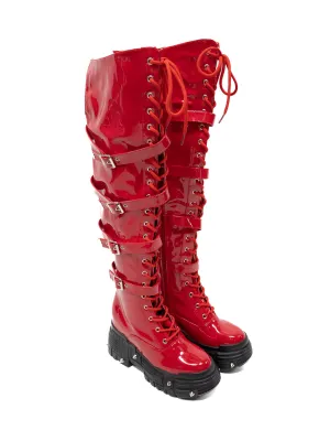 Qualcan Patent Bondage Combat Boot