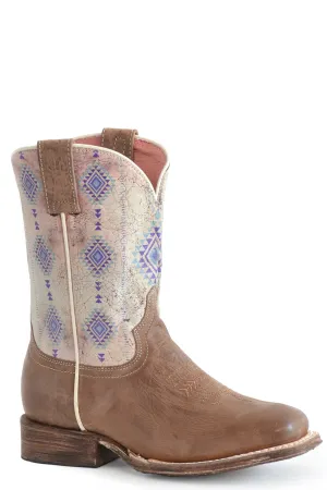 Roper Kids Girls Az Aztec Tan Leather Cowboy Boots