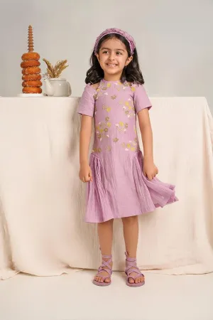 Twinkle Twinkle- Lavender Chanderi Silk Hand Embroidered Dress