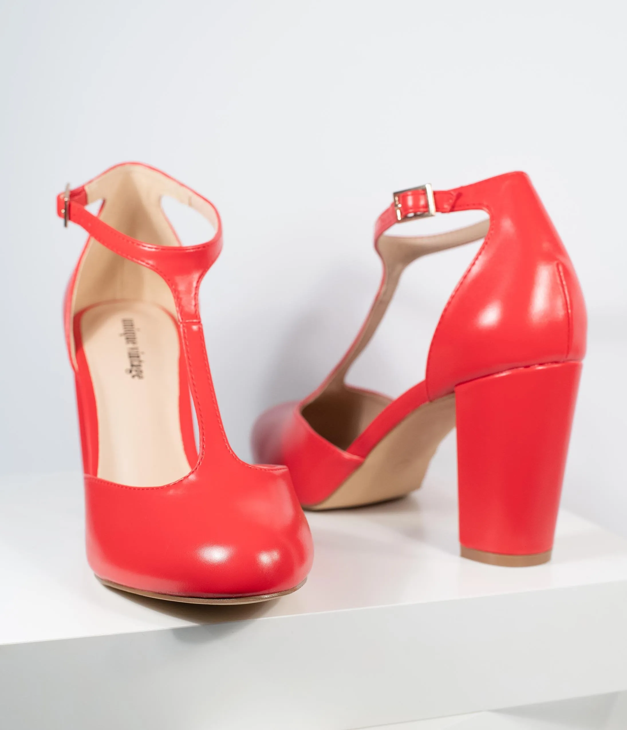 Unique Vintage Red Leatherette T-Strap Astaire Pumps