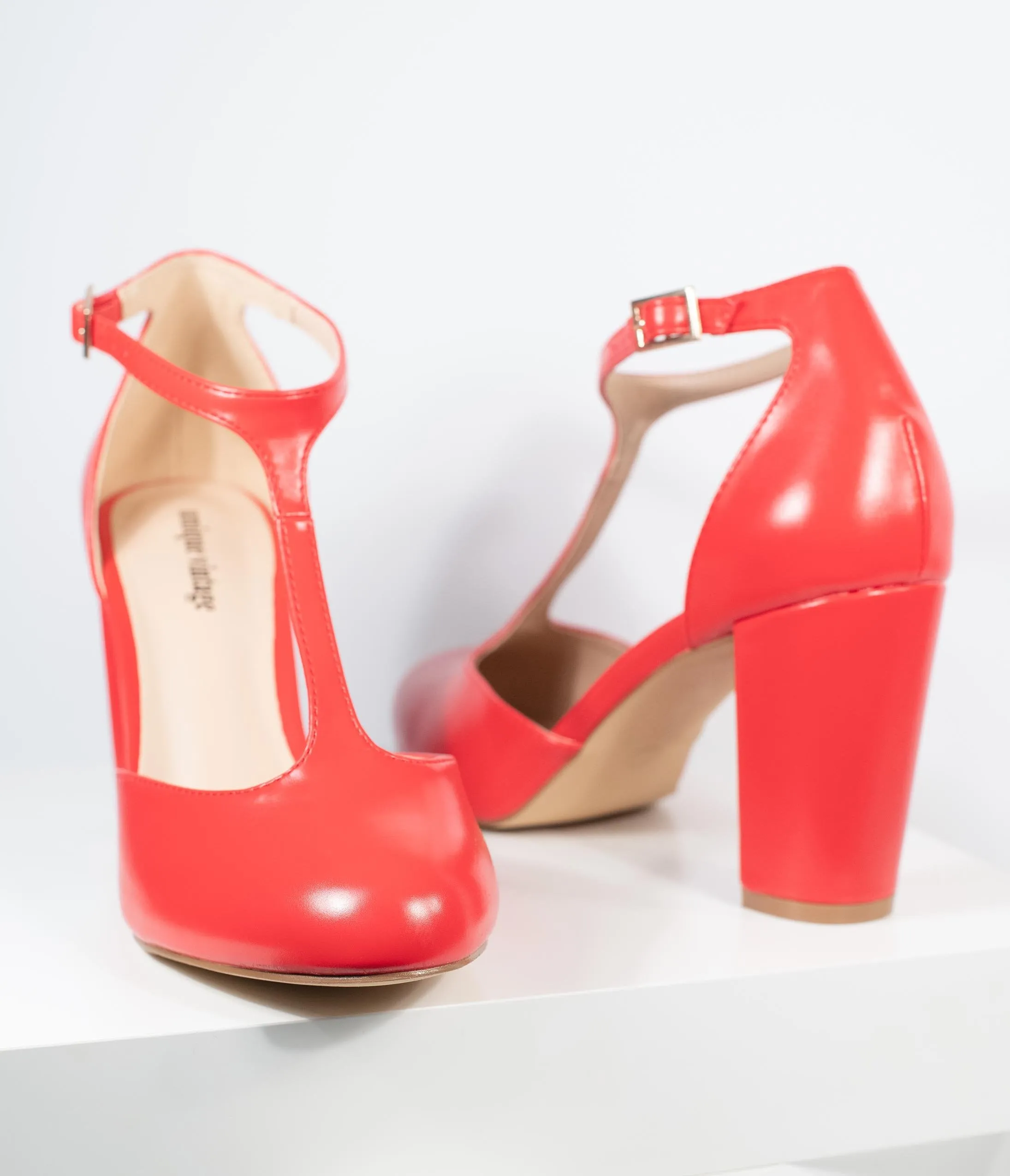 Unique Vintage Red Leatherette T-Strap Astaire Pumps