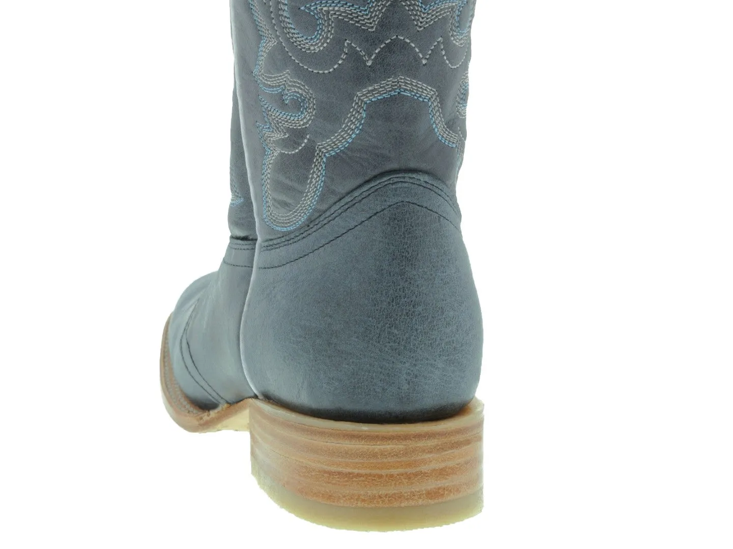 Womens MC560 Denim Blue Stitched Leather Cowboy Boots Square Toe